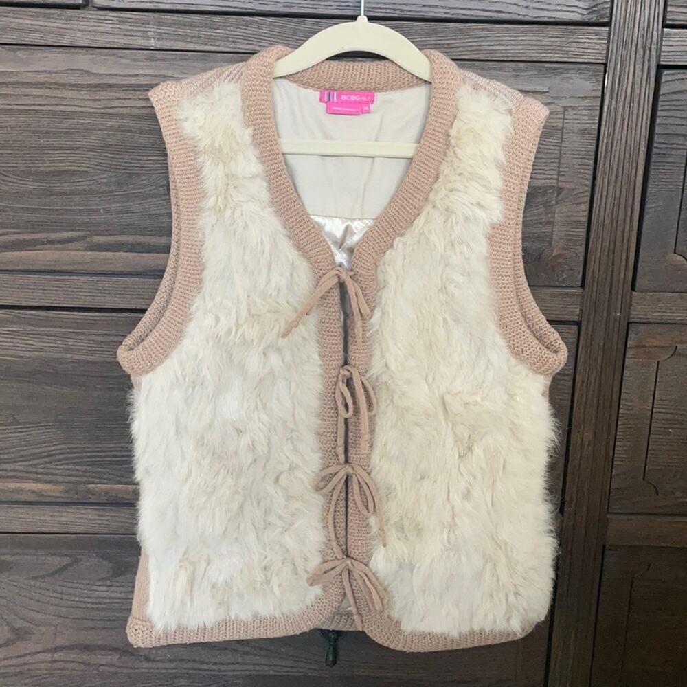 BCBGirls Rabbit Fur Wool Blend Knit Tie Closure Sweater Vest Women's XS